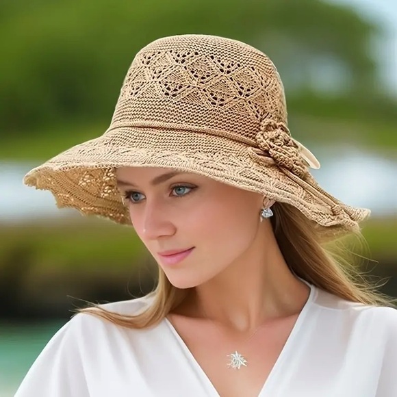 Lace Summer Sun Hat - Gray, Coffee Navy NWT - Picture 6 of 8